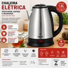 Chaleira Elétrica 220V 1500W 1,8 Litros Inox Resistente Alta Potência