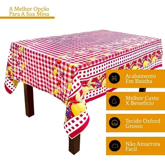 Toalha de Mesa Estampada Tecido Oxford de Alta Qualidade Resistente Com Bainha Vários Tamanhos