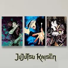 Kit 3 Quadros Anime Jujutsu Kaisen – Gojo Geto Toji | Decoração Parede Otaku
