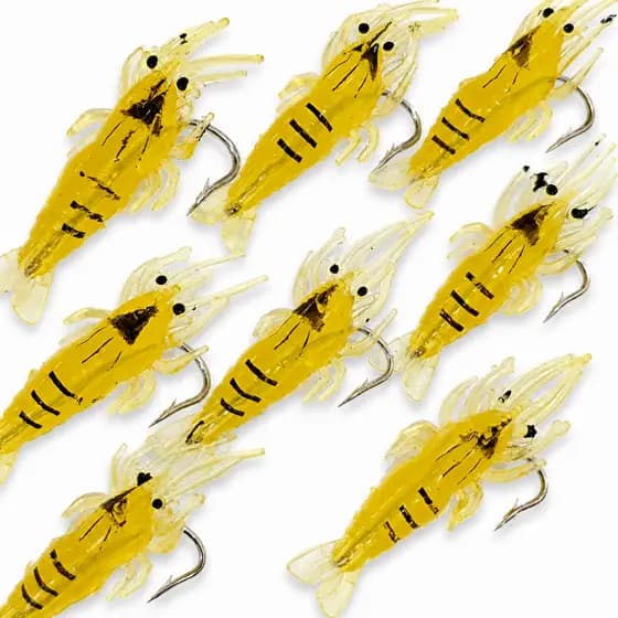 Kit 20/10/01 Isca Artificial Camarão De Silicone Simulação Real Com Anzol Pesca Robalo Tucunaré Traira
