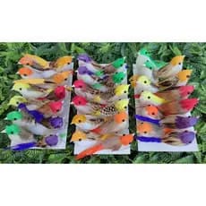 36 Passarinhos 10,5cm Artificiais Pena Natural Coloridos Jardim Festas Decoração