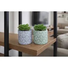 Kit 2 Plantas Artificial Suculenta com Vasos Decorados Mini de Cimento Medidas 8,5 x 5 cm decore seu ambiente