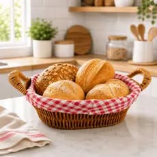Cesto de Pão Oval com Forro Tecido Xadrez Preto e Vermelho Cesta Elegante para Mesa Café da Manhã Restaurante Decoração