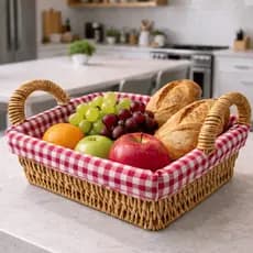 Cesto de Pão Quadrada Forro Tecido Xadrez Preto e Vermelho Cesta Elegante para Mesa Café da Manhã Restaurante Decoração