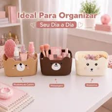Kit Porta Objetos Organizador Retangular Ursinho Mesa Maquiagem Canetas Decoração Fofo 12cm
