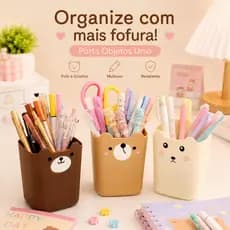 Kit Porta Objetos Organizador Quadrado Ursinho Mesa Canetas Maquiagem Decoração Fofo 11cm