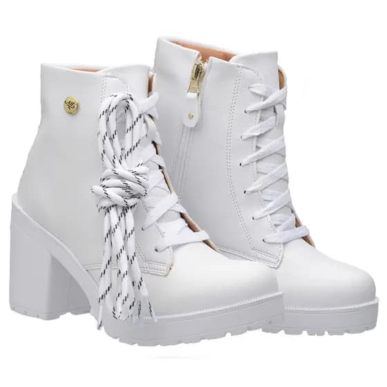 Coturno Bota Feminino Cano Curto Salto Bloco Tratorado Zíper Cadarço