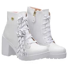 Coturno Bota Feminino Cano Curto Salto Bloco Tratorado Zíper Cadarço
