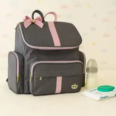 Mochila Bebe Maternidade G Rosê Laço Linho Luxo