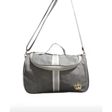 Bolsa Linho Bebe Maternidade Lateral M Cinza Luxo com alça lateral