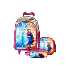 Mochila Frozen Rodinhas Rosa Lancheira Estojo kit Escolar