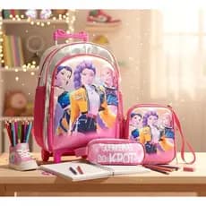 Mochila Rodinhas Huntrix Guerreiras do KPOP Lancheira Estojo