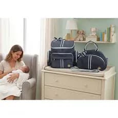 Mochila Bebe + Bolsa Tiracolo G Azul Luxo Maternidade