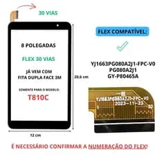 Touch Tela de Toque Vidro Positivo Governo T810c Preto Flex 30 Vias Yj1663pg080a2j1-Fpc-V0 GY-P80465A