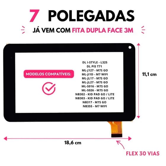 Touch Tela de Toque Vidro Dl Style T71 Multilaser M7s M7s Go Cce Tr72 Preto Não É Display