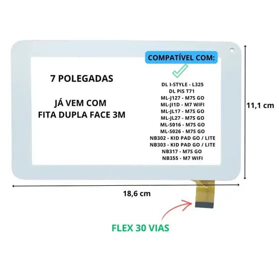Touch Tela de Toque Vidro Dl Style T71 Multilaser M7s M7s Go Cce Tr72 Branco Não É Display