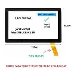 Touch Tela de toque Para Tablet Infantil Kids Easytech E18 E-18 De 8 Polegadas Preto