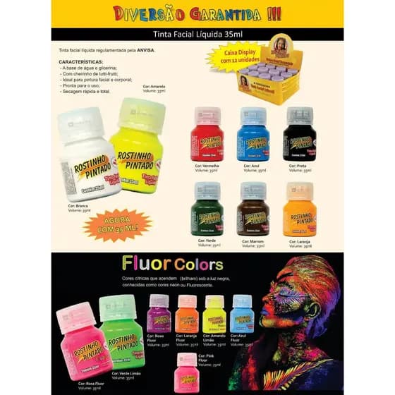 Tinta 35 ml Rostinho Pintado - Todas As Cores Normal e Flúor