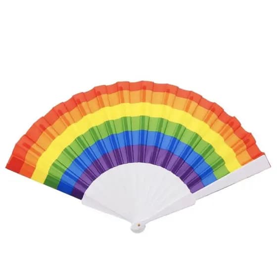 Leque Oriental GRANDE Arco-íris Festa Carnaval Parada Gay - Material Resistente Cores Vivas