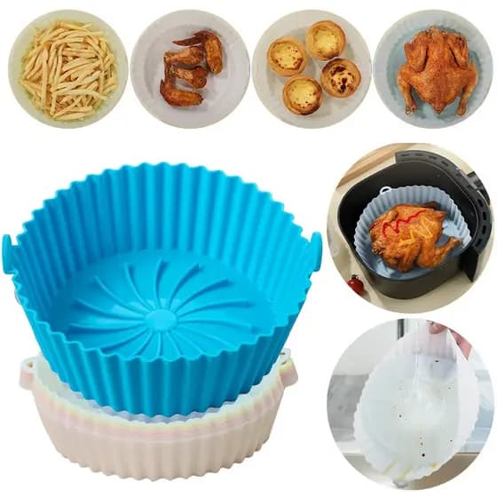 c   Bandeja Forma Cesta De Silicone Reutilizável Acessórios De Cozimento Cesta De Pizza Placa De Ar Fryer Grill Pot Cozinha Bolo Cozinhar Ferramentas