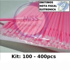 Aplicador Microbrush Fino Rosa 100 a 400 und Cilios Pinceis Extensão fio a fio Micro Dentista