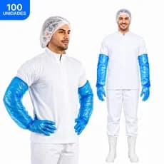 100 Luva Plástica Cano Longo Golfrada Impermeável Elástico Frigorífico Agricultura Indústria Química