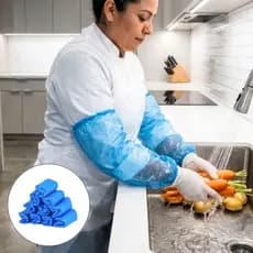 100 Mangote Descartável Polietileno Plástico Manga Impermeável Com Elástico Azul Multifuncional
