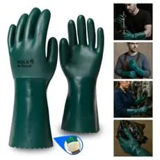 Luva PVC 26cm Verde Cano Curto Forrada Palma Áspera Resistente Proteção Química Esgoto Epi Volk