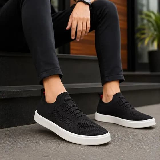 Tênis Slip On Masculino Knit Meia Leve Dia a Dia Sapatenis Casual Confortável Estiloso
