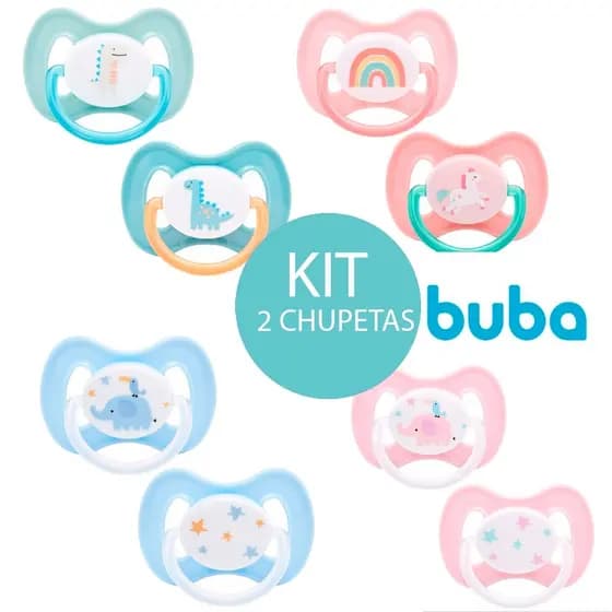 Chupeta Bico Silicone KIT Com duas Buba Menino e Menina