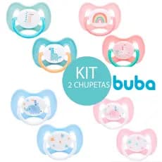 Chupeta Bico Silicone KIT Com duas Buba Menino e Menina