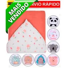 Toalha Fralda de Banho Soft Com Capuz Infantil Bebê 90x75