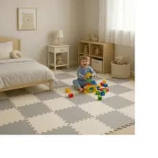 Kit 6 Tatames Tapetes EVA 50x50x1cm 10mm Cinza Claro com Creme Linha Premium com Bordas Acabamento