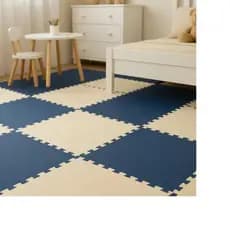 Kit 10 Tatame Tapete Eva 50x50x1cm 10mm AZUL MARINHO e CREME Linha Premium com Bordas de Acabamento