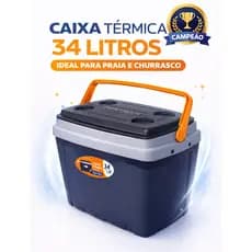 Caixa Térmica Cooler 34 Litros – Praia, Churrasco e Camping – Até 48 Latas com Tampa Porta Copos – Cores Aleatórias