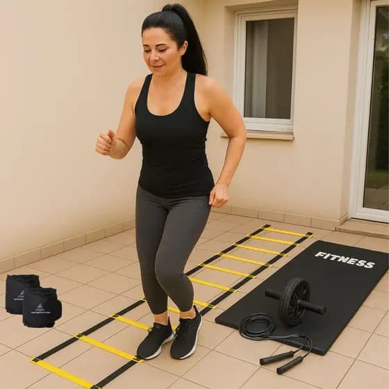 Roda Abdominal Colchonete de Academia Corda de Pular Caneleira com Peso 3Kg Escada Funcional Treine em casa Treino