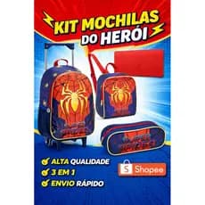 Kit Mochila Escolar De Rodinha Aranha Estojo Lancheira Cor Azul-escuro Homem Aranha