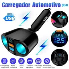 Carregador Veicular Turbo 120W Rápido USB + Tipo-C Display LED Digital