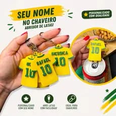 Chaveiro Camisa Brasil Personalizado com Nome e Número + Abridor de Garrafa