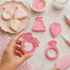 Kit Cortadores de Biscoito Casamento Noiva e Noivo + Anel - Cor Sortida