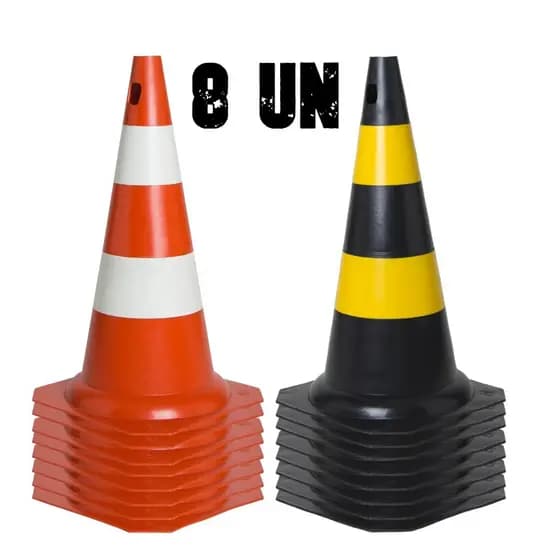 8 Cones Sinalização Segurança Trânsito Pvc 50cm rígido