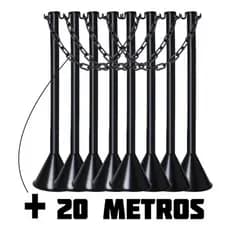08 Organizador Filas Postinho Preto  + 20 Mts Corrente Pq Pt