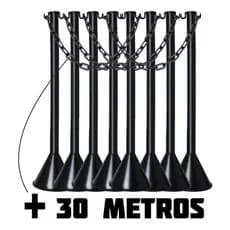 08 Organizador Filas Postinho Preto  + 30 Mts Corrente Pq Pt