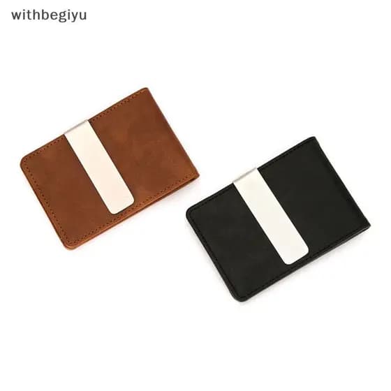 dfd Moda Masculina Couro PU Bifold Clipes De Dinheiro Multifuncional Metal Fino Braçadeira Porta Cartão Carteira