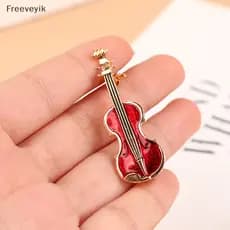 [Fre] 1Pc Moda Elegante Alfinetes De Violino Vermelho Broches De Senhora Instrumentos Jóias COD