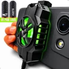 Cooler Resfriador Celular Gamer Placa Peltier RGB + Luvinha Dedo MW Anti-Suor Jogar free fire Pubg