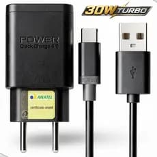 Carregador Turbo 30W QC3.0 Tipo C + Cabo USB-C Carga Rápida Android Celular