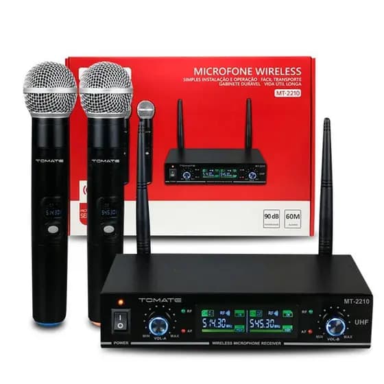 Microfone Sem Fio Wireless Duplo Profissional Tomate 2210
