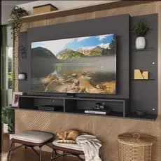 Painel TV 60" c/ prateleiras de vidro Nairóbi Multimóveis Preto