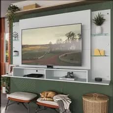 Painel TV 60" c/ prateleiras de vidro Nairóbi Multimóveis Branco